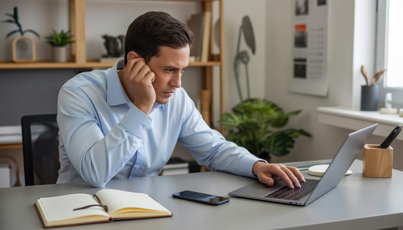 Trabalhador em home office analisando horas extras no computador