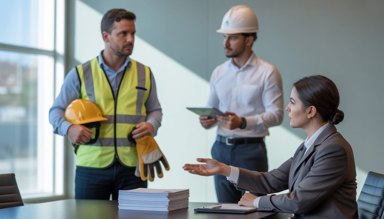Trabalhador em atividade de risco analisando laudo de periculosidade com advogado trabalhista