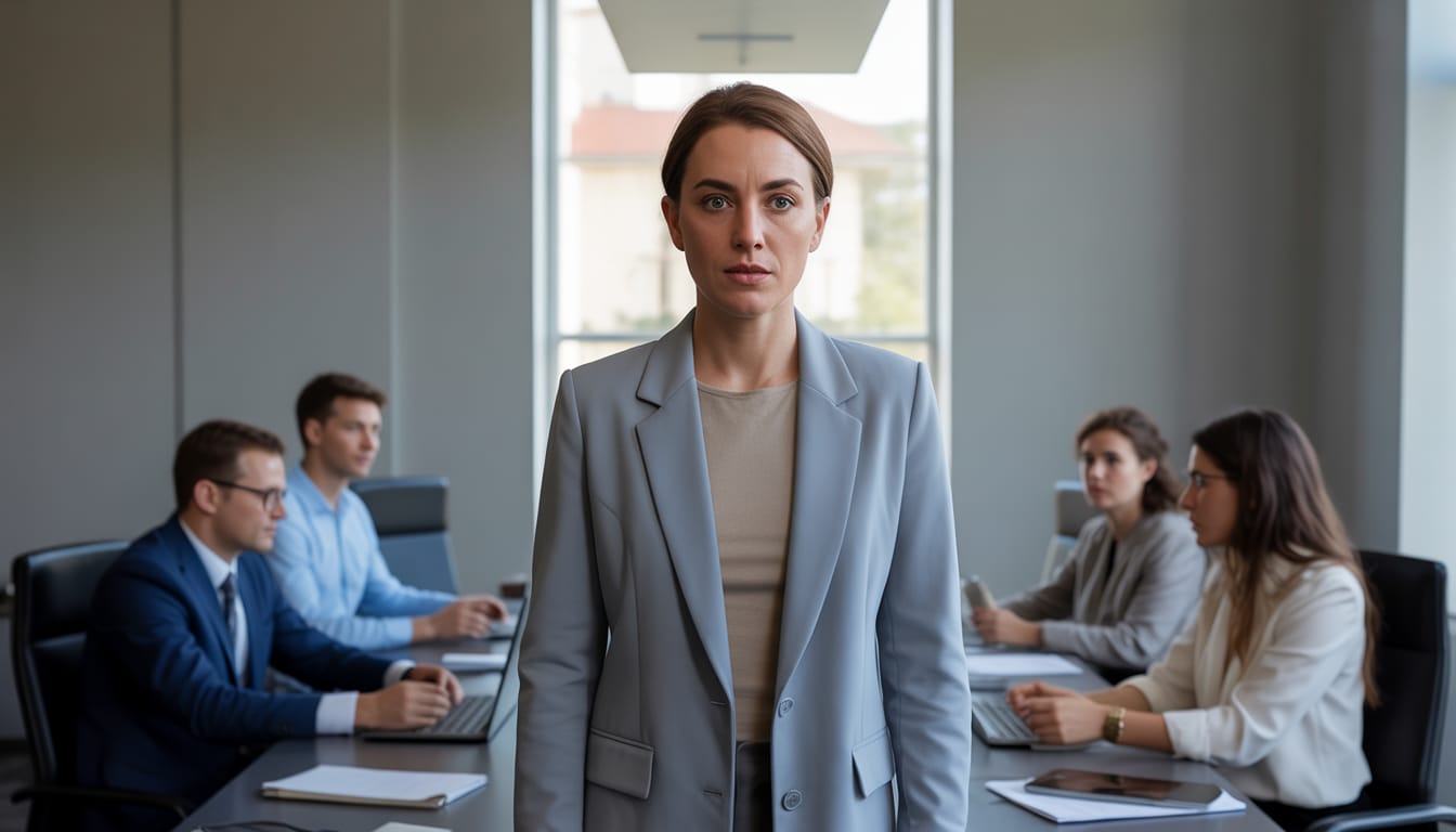 Pessoa no ambiente de trabalho sofrendo discriminação e assédio, com foco em direitos trabalhistas e proteção legal