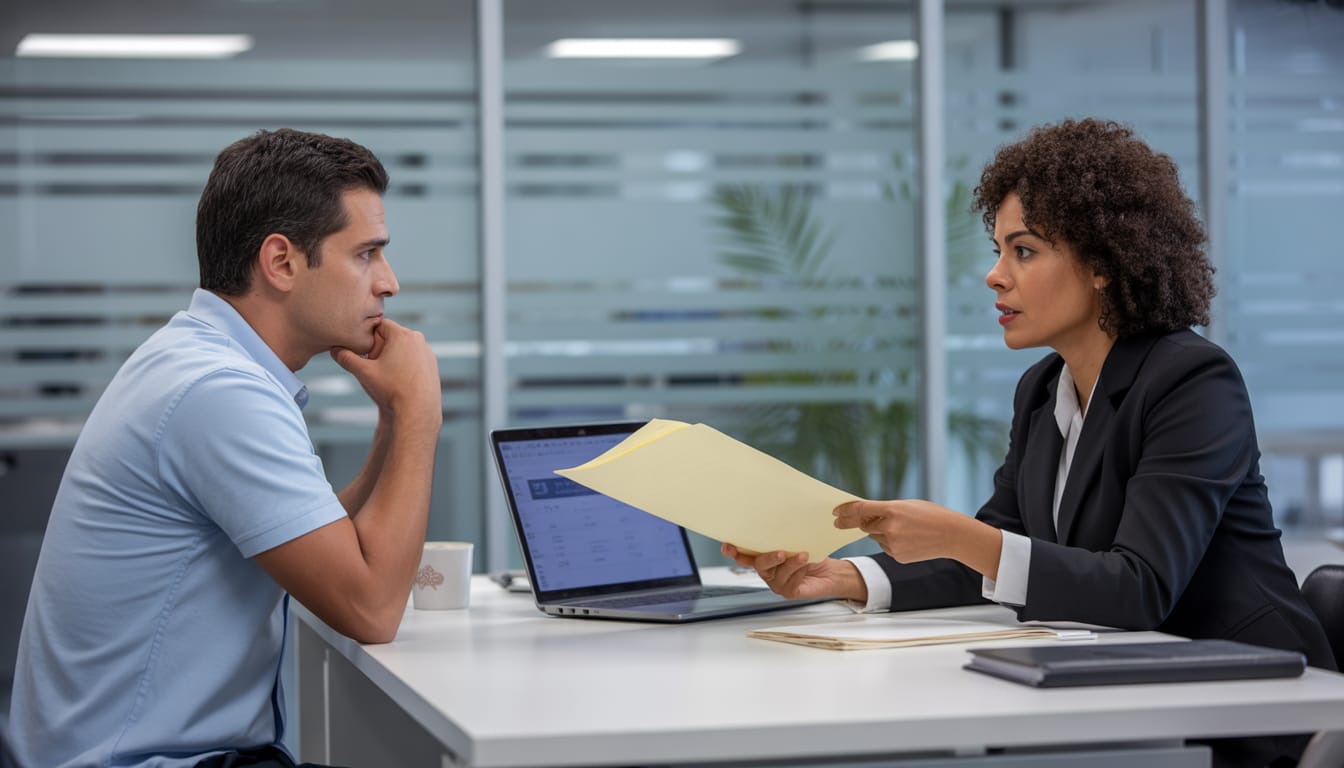 Trabalhador analisando documentos de layoff e direitos trabalhistas