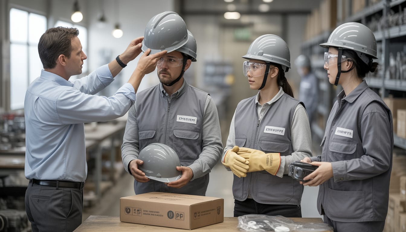 Trabalhador utilizando EPI completo em ambiente industrial
