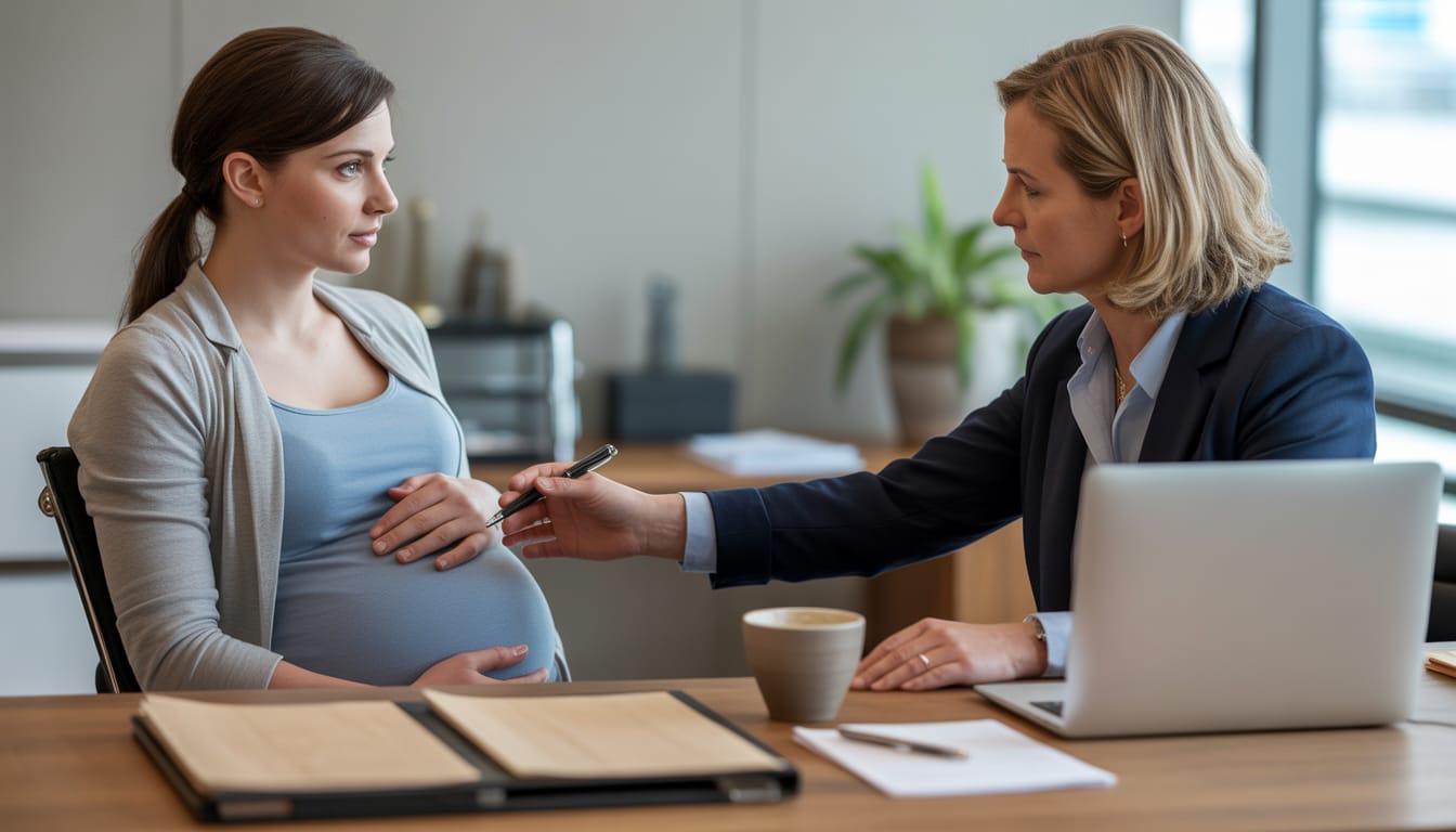 Gestante em ambiente de trabalho entendendo seus direitos de estabilidade no emprego