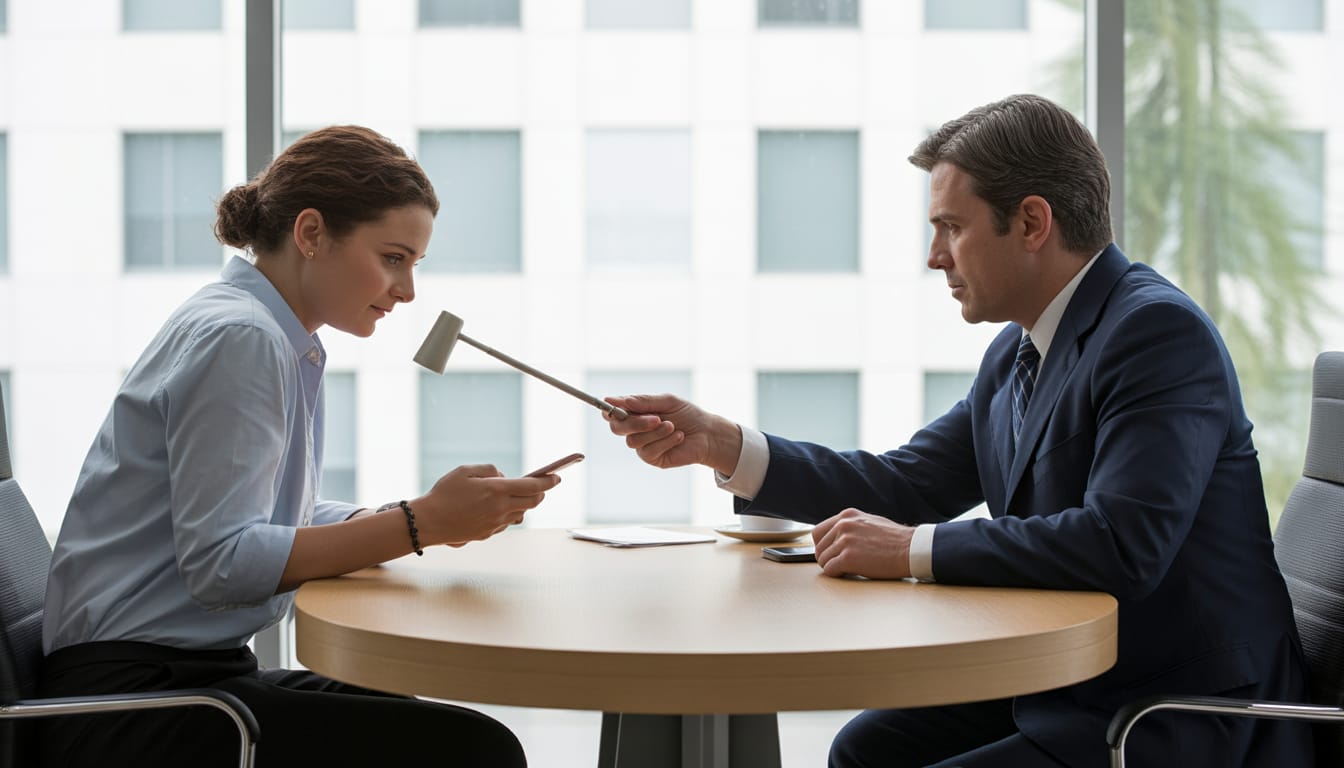Celular com WhatsApp e e-mail exibindo mensagens sobre contratação de trabalho