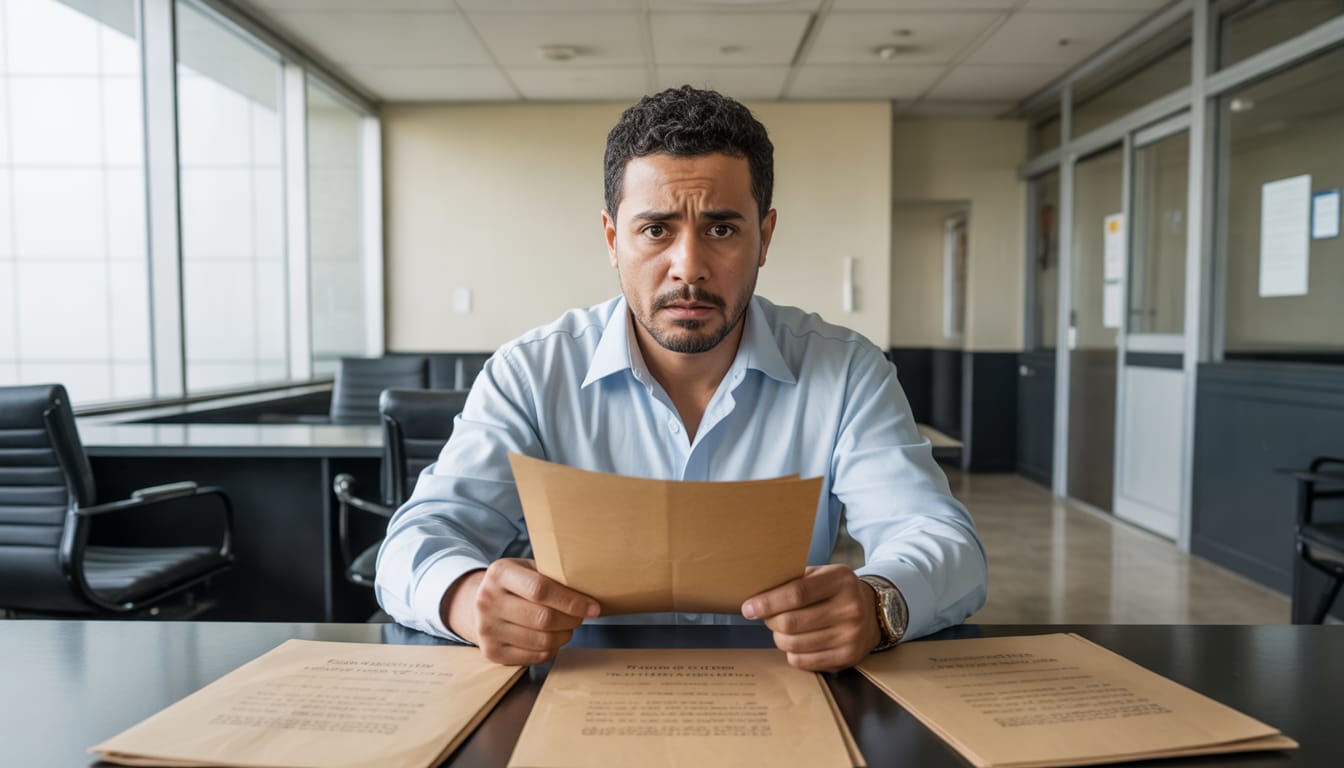 Trabalhador analisando documentos de rescisão antes de entrar com ação trabalhista sem advogado